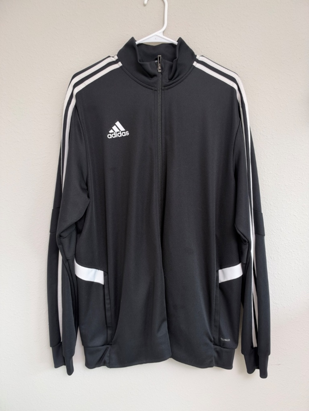 Adidas Men's XL Black White 3 Stripe Climalite Full Zip Track Jacket - Picture 2 of 8